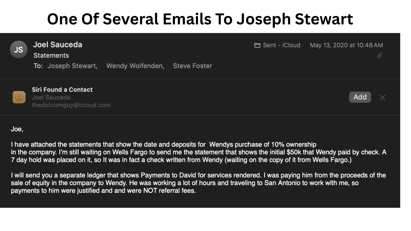 Email correspondence with Joseph Stewart