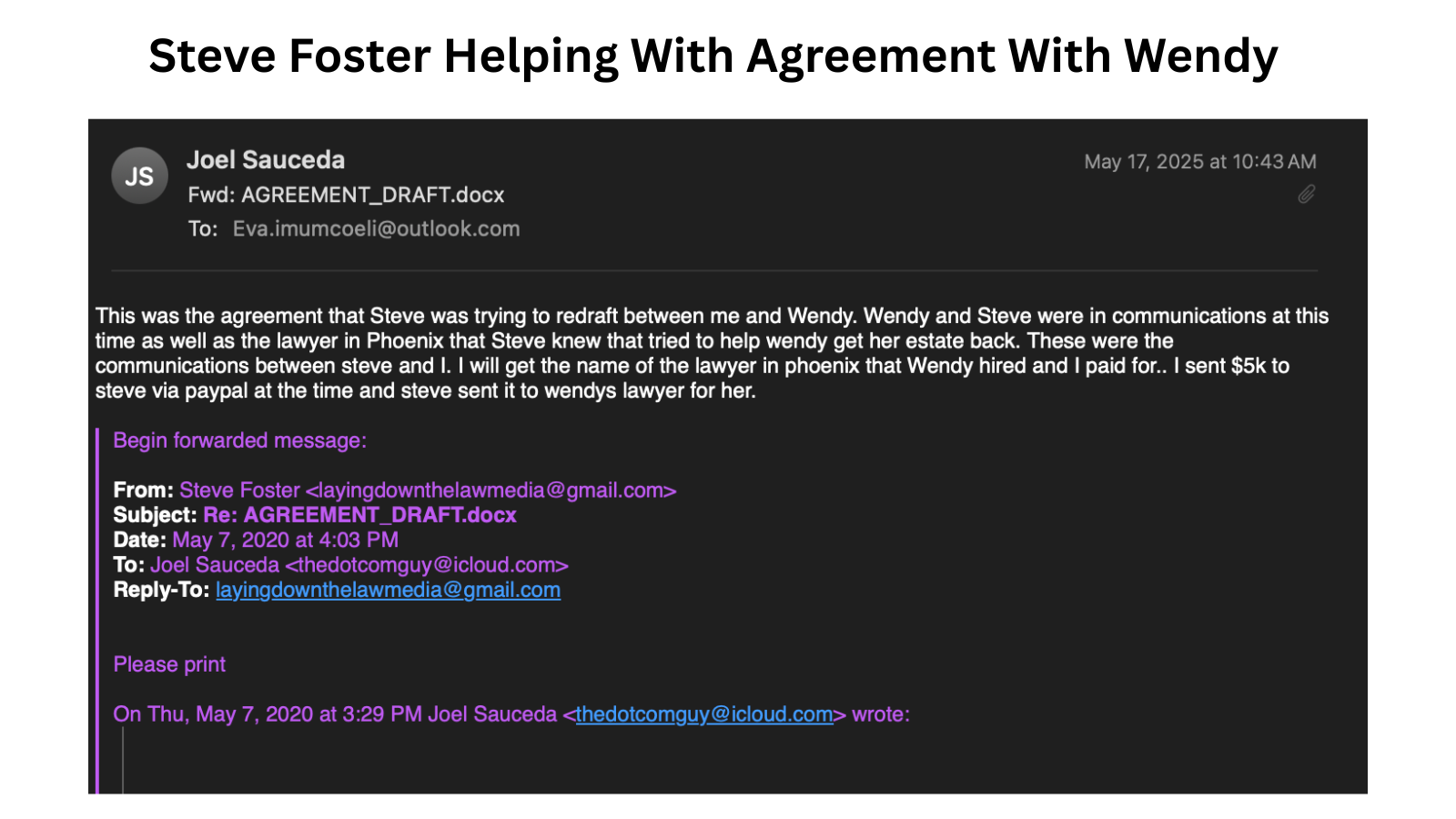 Email correspondence with Steve Foster